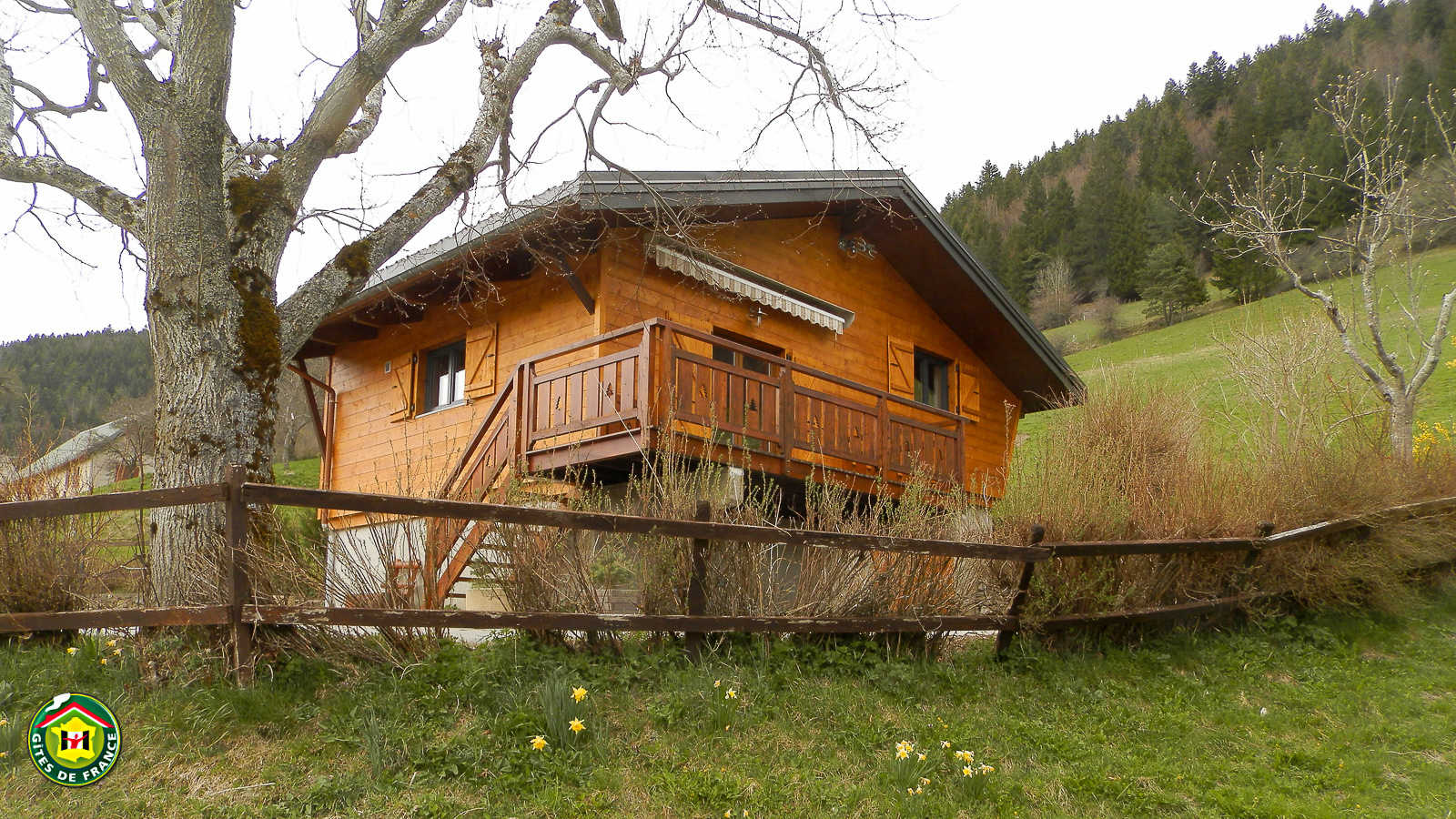 le petit chalet dans la prairie !!! vue du chalet avec sa terrasse orientée sud-est