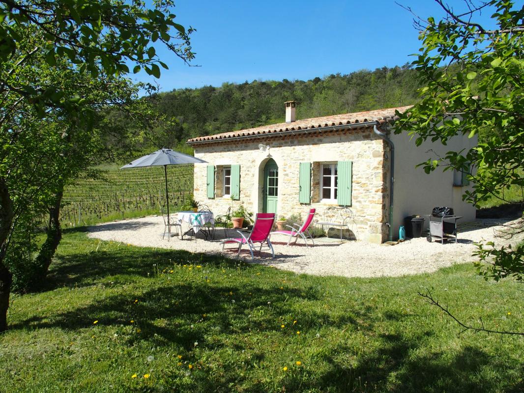Le gîte,et les vignes de muscats.