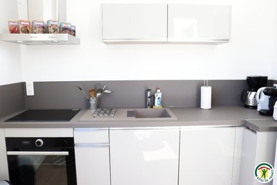 Cuisine équipée (plaques de cuisson, four, micro ondes).