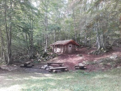 Cabane sur les lieux d'une ancienne charbonnière